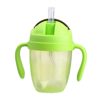 

300ml Leakproof Non Toxic Portable With Handles PP Cups Training Milk Suction Feeding Bottle Water Straw Babies Wide Mouth