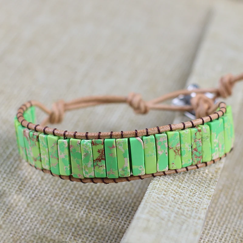 

Wholesale Chakra Bracelet Jewelry Handmade Natural Stone Turquoises Bracelet Tube Beads Leather Wrap Bracelet Couples Bracelets