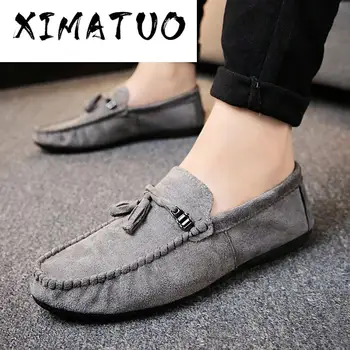 

Plus Size 39-44 Spring Leisure Soft Comfy Casual Loafers Shoes for Men Solid Flat Slip On Shoes Retro Concise Driving Shoes