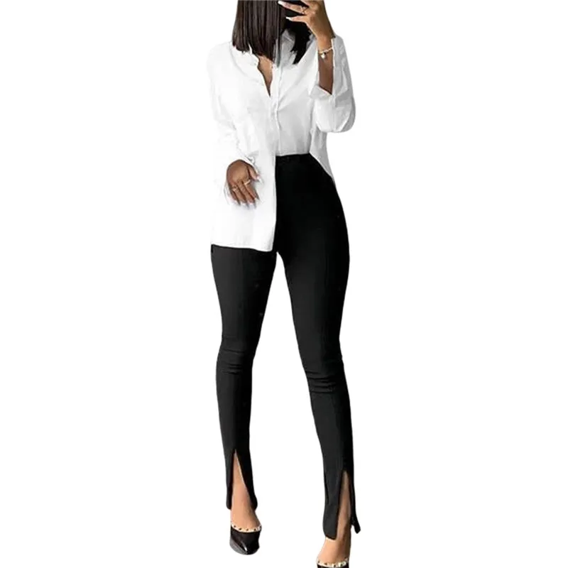 

Women Long Pants Female Front split bell bottoms Elastic Women Spring Fashion Slipt Pants