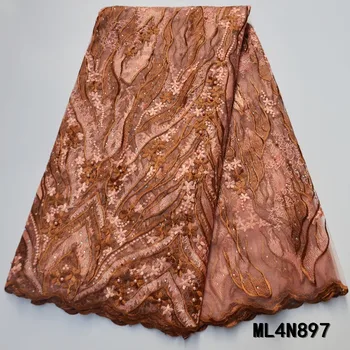 

Beautifical nigerian lace fabrics Latest style african net lace with stones 5yards 2020 embroidery beads lace fabric ML4N897