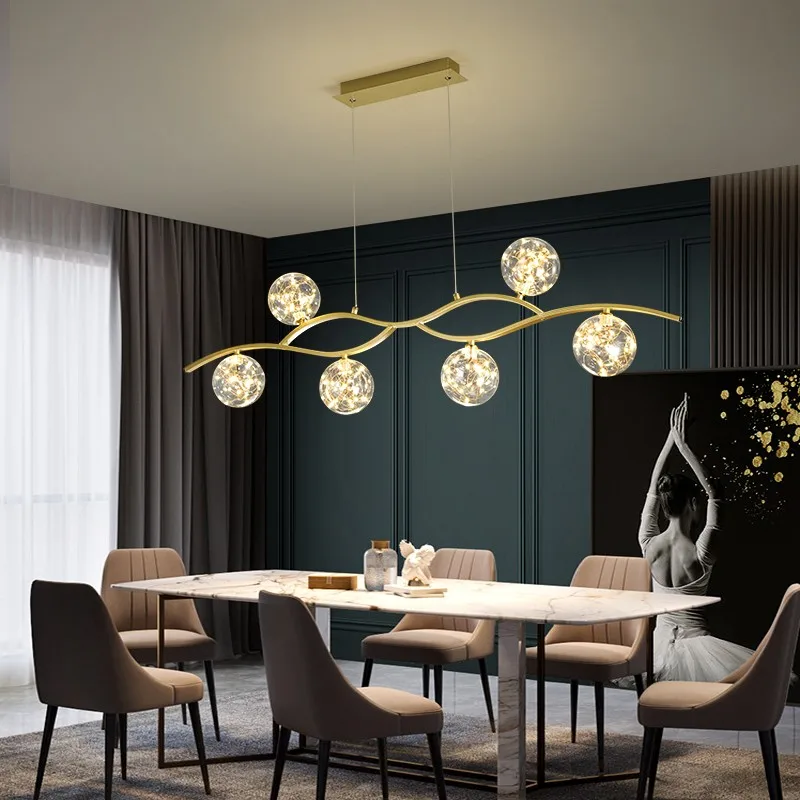 Modern Nordic LED Chandelier Kitchen Island Creative Glass Ball Pendant Lamp Dining Room Coffee Shop Bar Deco Gold Hanging Light