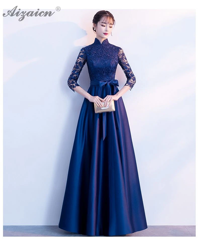 Синий Cheongsam кружева вечерние платья Qi Pao женское традиционное китайское платье Qipao продвижение халат Оригинальное элегантное винтажное платье