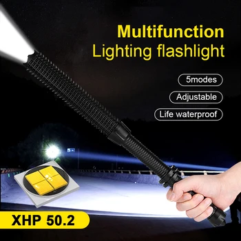 

Flashlight Baseball Zoom LED T6 flashlight Self defense XHP50.2 Torch 8000lm Flash Light 5 Mode Use 18650 Rechargeable Battery