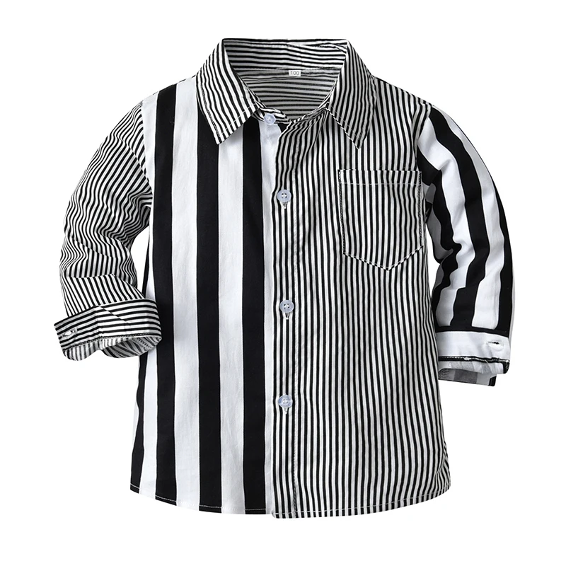 Baby Boys Shirts fashion Lapel Black White Color Matching Stripes Gentleman's Long Sleeve Shirt Toddlers Kids Tops Boys Clothes