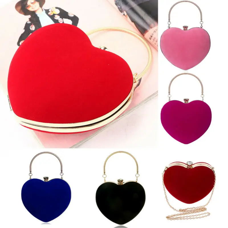 

1pc Love Heart Shape Plain Suede Wedding Ladies Club Prom Evening Clutch HandBag Purse HandBag Party Handbag Ladies Handbags