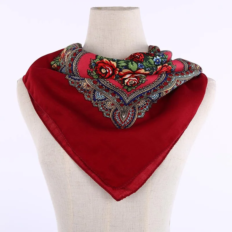 Luxury Besigner Fashion Style Russian Ethnic Pattern Women Scarf Handkerchief Scarf 110*110cm Muslim Hijab Shawl