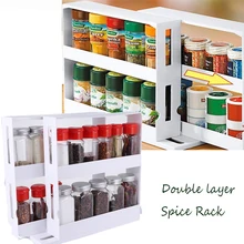 Dupla camada rotatable spice rack 2 camadas especiarias jar rotativo organizar prateleiras cozinha tempero garrafa de armazenamento slide gabinete