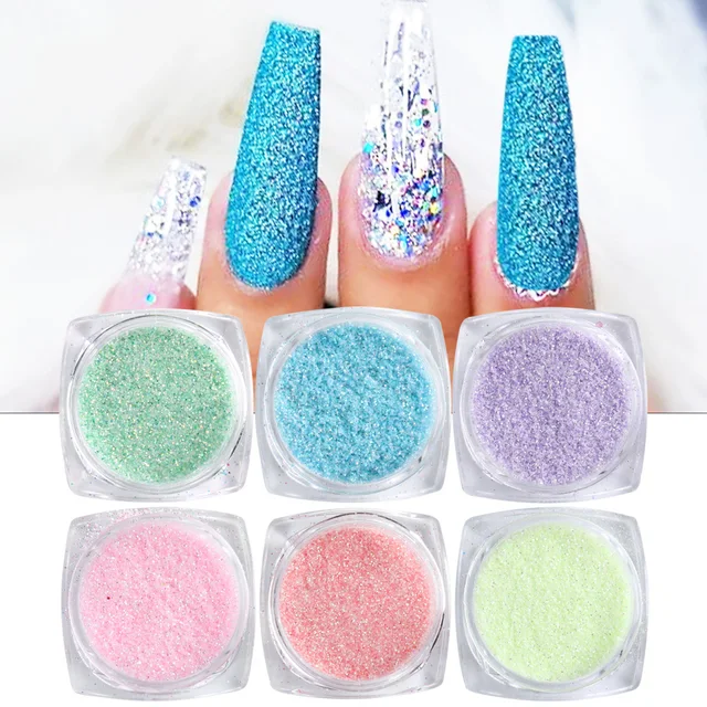 6pcs Sugar Glitter For Nails Blue Pink Dipping Podwer Pastel Nail Powder  Holographic Sequins Reflective Pigment Manicure GLPTC