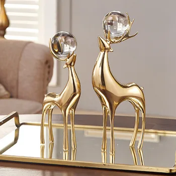 

Nordic Light luxury pure copper deer decoration living room home decorationTV cabinet desk office crystal ball decoration ball