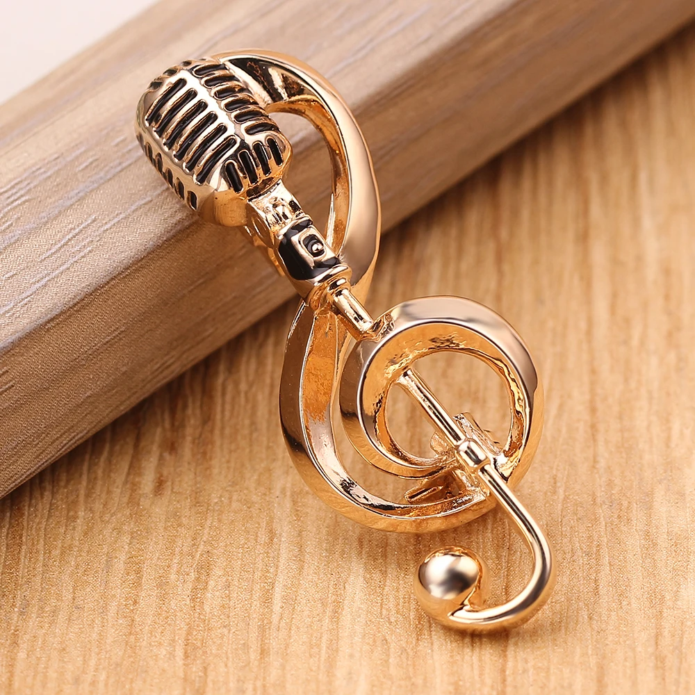 Music Note Gold Microphone Shape Brooches For Women Men Singer Club Badge Clothes Accessories Rock Brooch Pins New Year Gifts