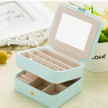 

Portable Women Girls Travel Ring Earring Leather Jewelry Box Storage Organizer Box with Mirror Inside Velvet Jewelry Acces HTM