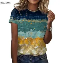 Camiseta de manga corta para mujer, Camiseta con estampado Floral 3D, pintura al óleo, cuello redondo, informal, holgada, talla grande, XXS-6XL
