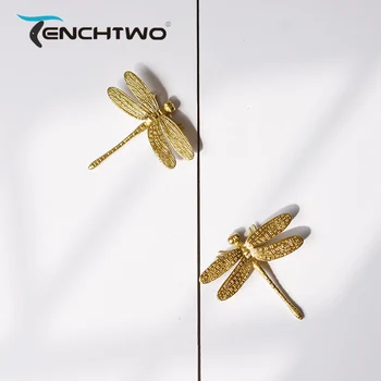 

TENCHTWO Dragonfly Vintage Gold Brass Handle Furniture Kitchen Cabinet Knob Wardrobe Cupboard Dresser Drawer Pulls Wall Hardware