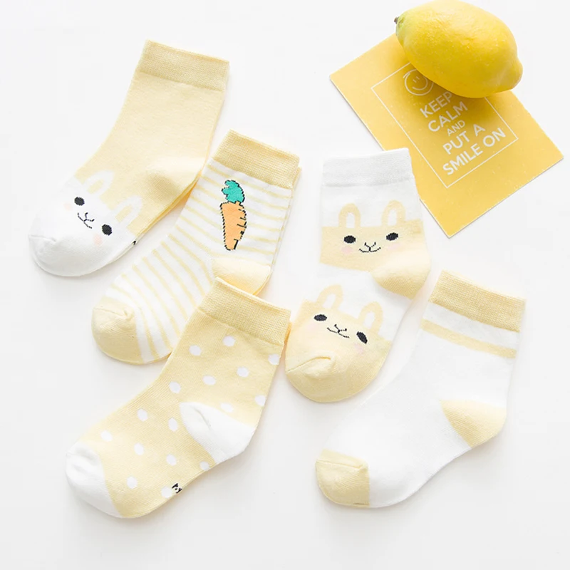 Новинка, 5 пар носков для маленьких мальчиков и девочек Комплект носков с рисунком, мягкие теплые хлопковые носки-тапочки для От 0 до 9 лет и девочек гетры,# m - Color: Yellow