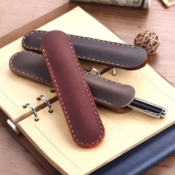 

Handmade Genuine Leather Pencil Bag Cowhide Fountain Pen Case Holder For Travel Journal Vintage Retro Style Accessories