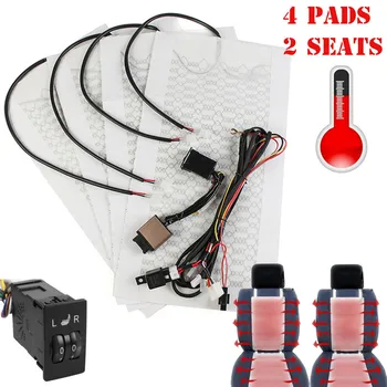 

2 Seats 4 Pads Universal Carbon Fiber Heated Seat Heater 12V Pads 2 Dial 5 Level Switch Winter Warmer Seat Covers 2/5 level