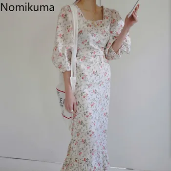 

Nomikuma Vintage Square Collar Short Sleeve Dress Women Floral Printed Retro Korean Dresses Female 2020 New Vestidos Mujer 3a818