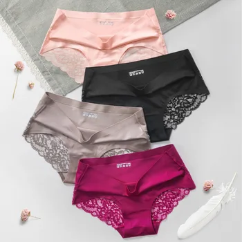 

Sexy Women Sexy Solid Lingerie Mid-Rise Comfortable Breathable Soft Underwears Lace Briefs Big Size Female