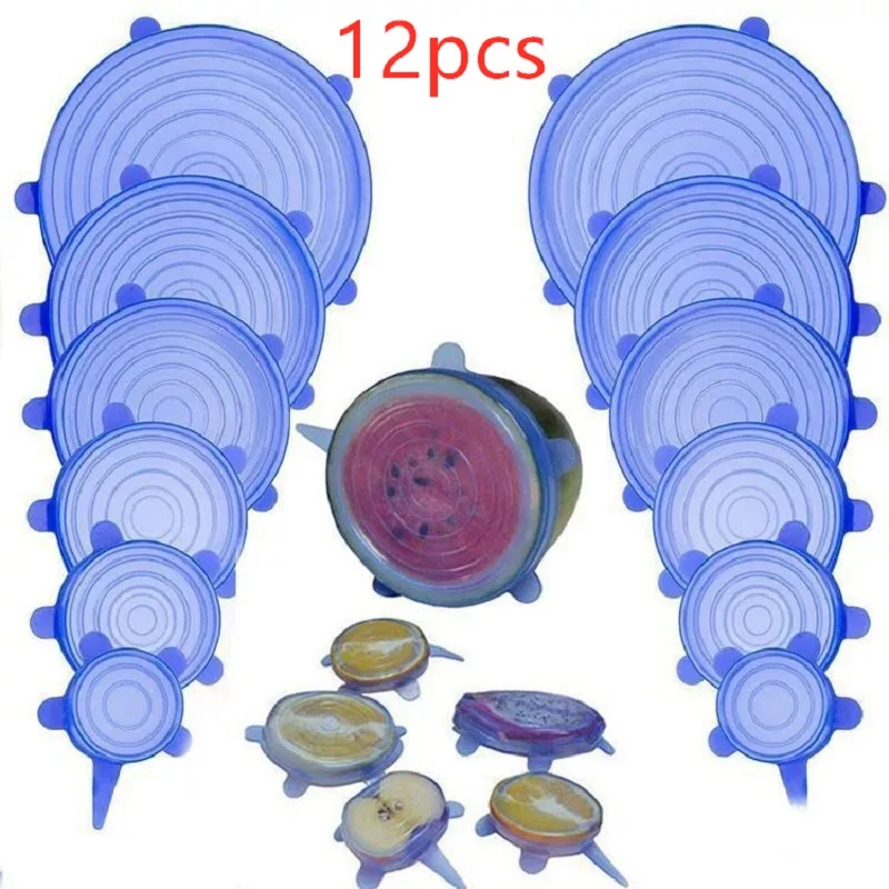 

12Pcs Stretchable canning lids Silicone Lids Food lids silicone stretch lids Washable Reusable Silicone Food Wrap Magic Lid