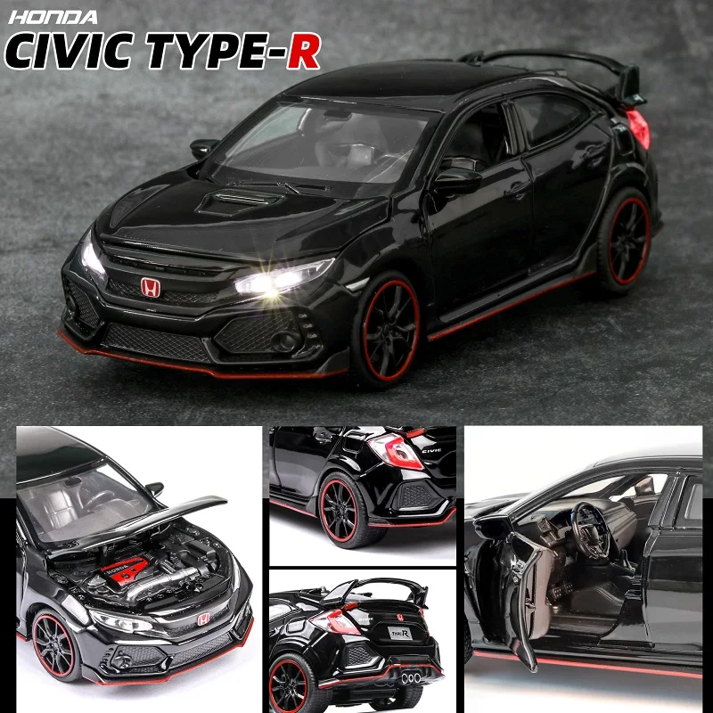 1:32 HONDA CIVIC TYPE-R литые под давлением и игрушечные транспортные средства модель автомобиля со звуком светильник коллекция автомобиля игрушки для мальчика Детский подарок