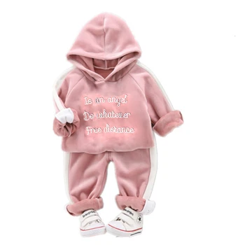 

Toddlers Winter Girls Baby Boys Clothing Suit Kids Infant Thick Warm Hooded Pants 2Pcs/Sets Children Plus Velvet Tracksuit