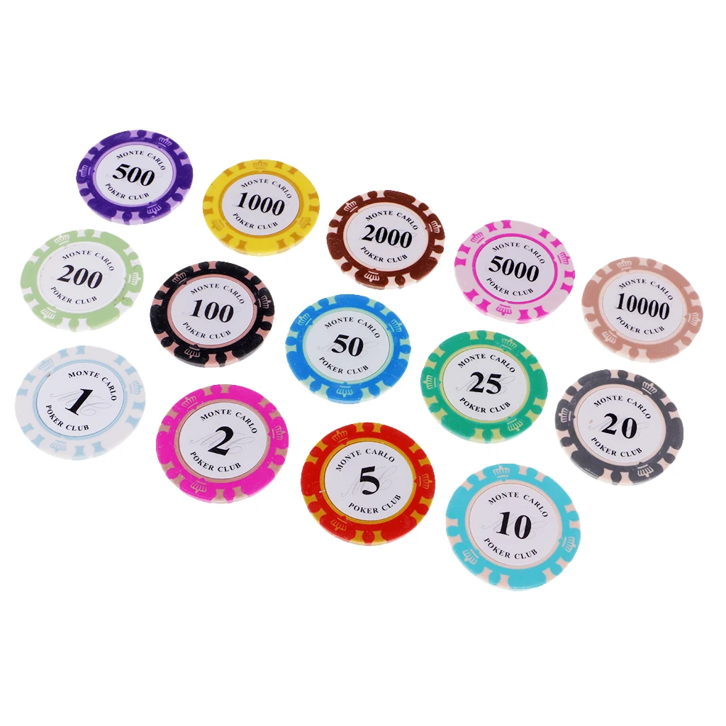 14pcs Poker Chips Gaming Board Game Casino Supplies Texas Hold'em Game Adult Party Games with Denominations