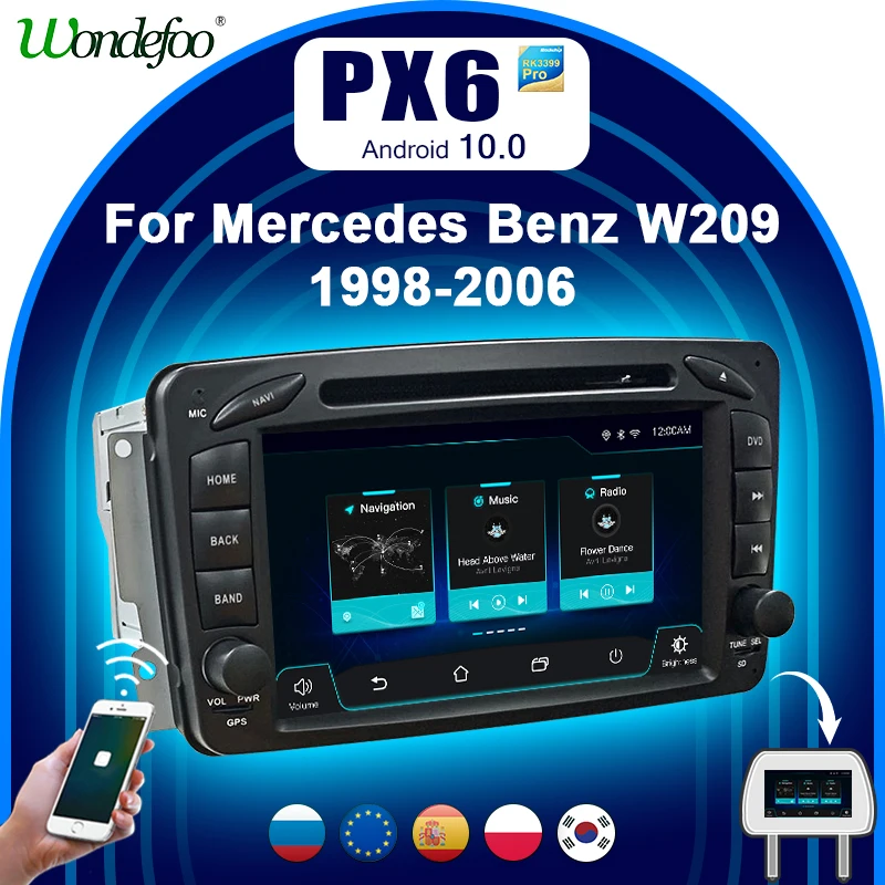 Wondefoo PX6 2 DIN Android 10 магнитола автомобильное радио gps для Mercedes Benz W209 W203 ML W163 Viano W639 Vito