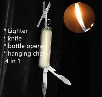 

Lighter, knife, bottle opener, hanging chain 4-in-1 multi functional gas lighters GL001