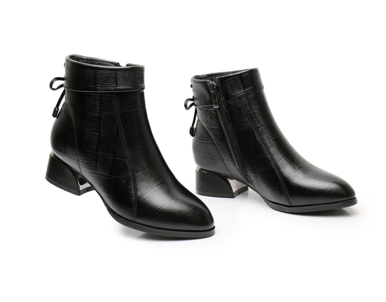 GKTINOO New Ankle Boots Women Pointed Toe Thick Heels Genuine Leather Shoes Short Boots Soft Sole Footwear Plus Size 35-43