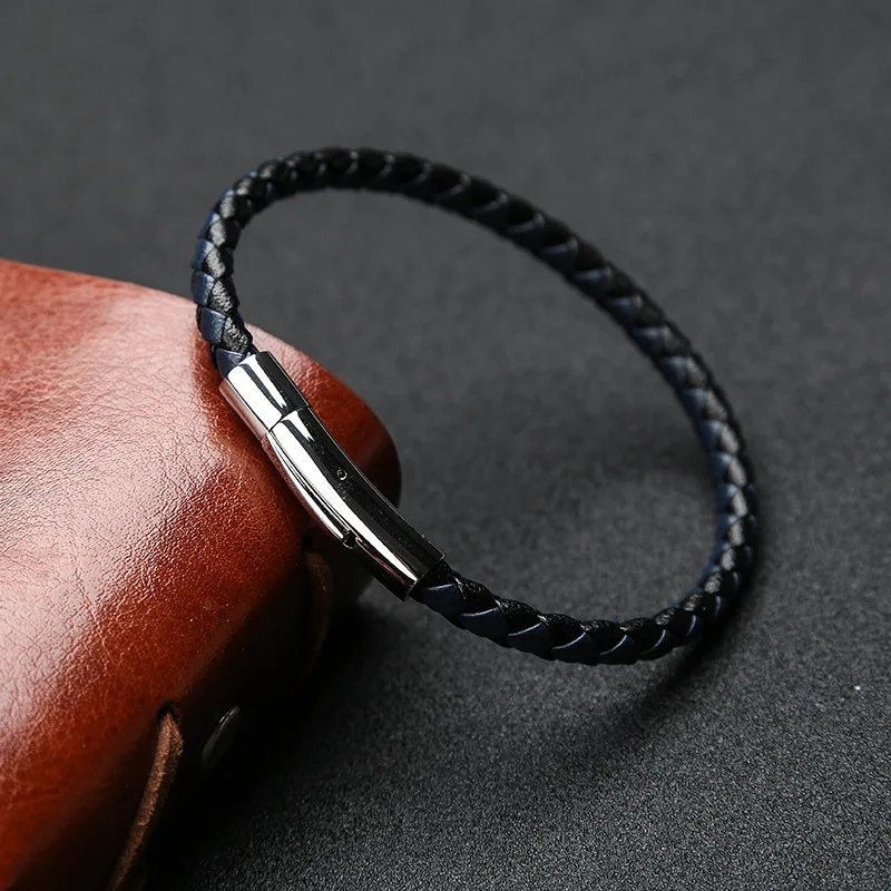 

Simple couple double color leather braided bracelet stainless steel magnet buckle leather bracelet bracelet commemorative gift