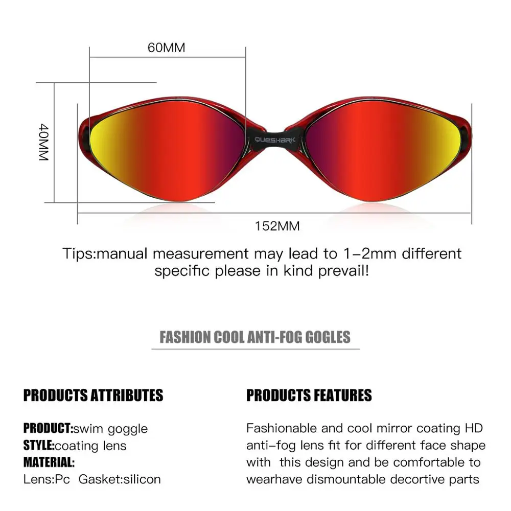 QUESHARK Adults Men Women HD Anti-Fog UV Protection Swimming Goggles Water Sport Diving Swim Glasses With Portable Box Set 6