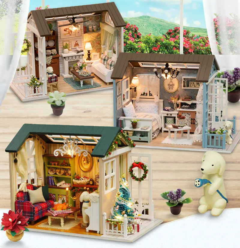 Casa de Bonecas em Miniatura com Móveis de Madeira Brinquedos para Crianças Presentes de Natal Novo Faça Você Mesmo Casa Cutebee Roombox Aniversário Clássico 2 ArquiteturaCasa DIYMiniaturas