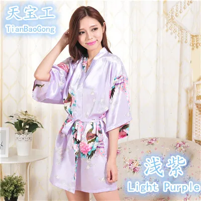 Light Purple Ночной халат женская пижама-кимоно шелковый халат тонкий цветочный халат женский пеньюар атласный японский утренний халат - Цвет: Light Purple