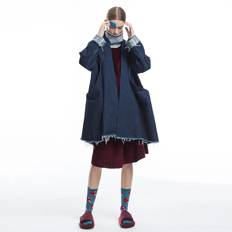 IRINAFC06 FW Коллекция Новое поступление негабаритных Длинные женские джинсовые куртки