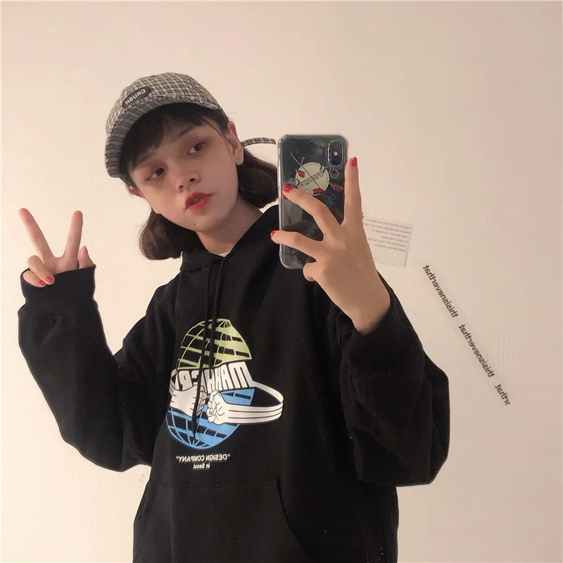 Толстовка Женская ins супер пламя рубашка Harajuku bf свободная толстовка с капюшоном дропшиппинг альбом печать Винтажная футболка верхняя одежда kpop ins