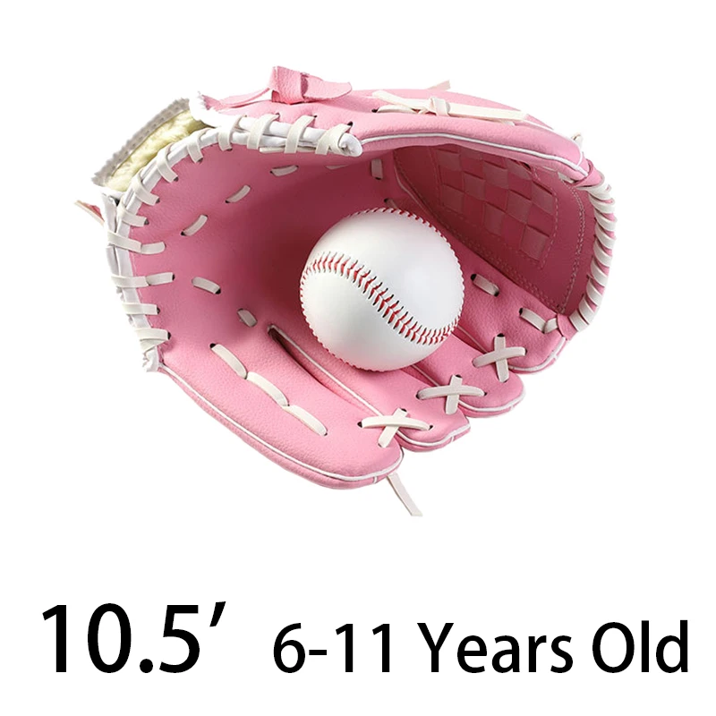 10.5 inch pink Kids/Adults Baseball Set With 1 Baseball Glove& 1 Ball 3 Colors Thick Leather Glove Baseball Mitt - Цвет: 10.5 inch pink