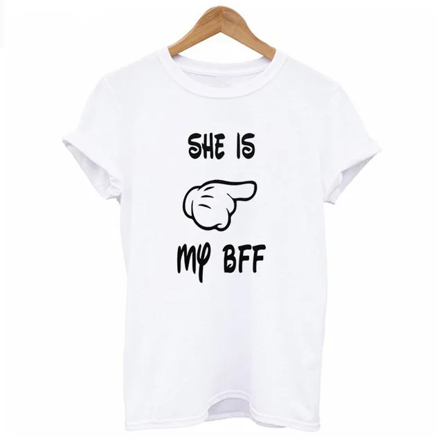 Для женщин с принтом Лучший Друг Harajuku Kawaii женская одежда палец футболка она Is My BFF