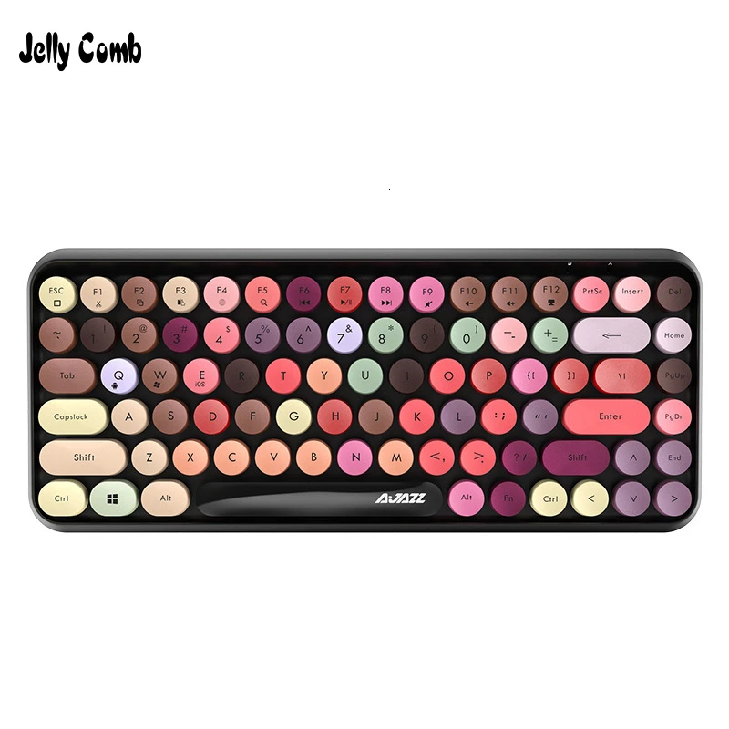 Kopen JellyComb Bluetooth Toetsenbord Retro Ronde Keycap Plastic Panel Kleurrijke Grens WaterproofMobile Telefoon Toetsenbord