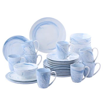 

Vancasso CLARA 32-Piece Blue Pattern Ceramic Porcelain Dinner Set with 8*Dinner Plate,Dessert Plate,Bowl,Mug Set Service for 8