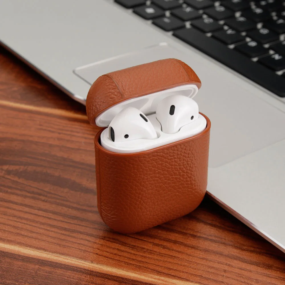 LISM чехол из натуральной кожи для Apple Airpods 1/2 противоударный ПК чехол для AirPods протектор для наушников Litchi шаблон чехол Капа