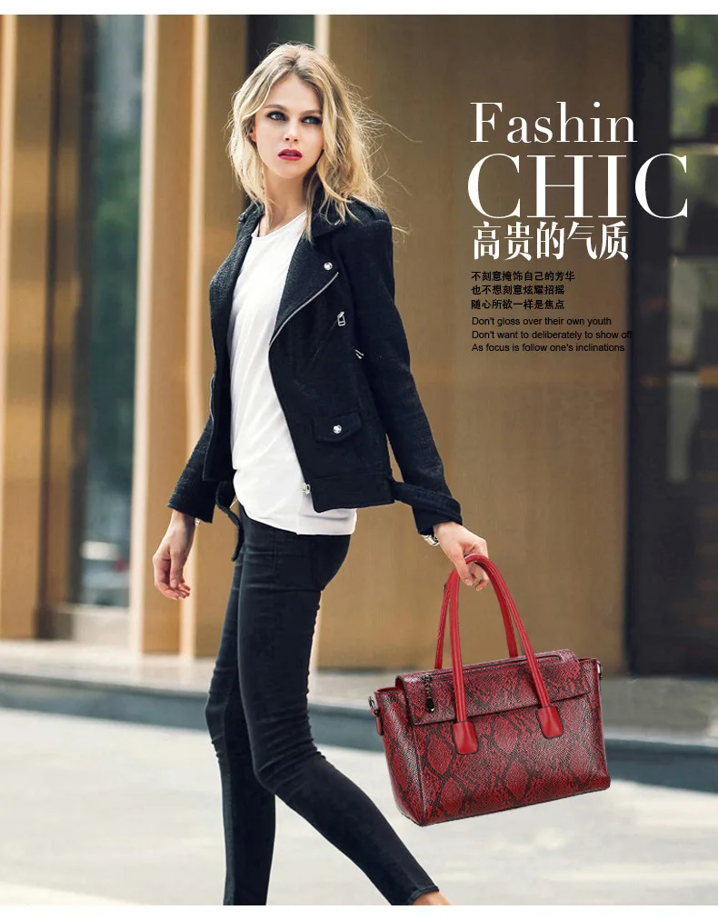 

New Style Snake Skin Stereo Large Bag (Two-piece Set) Single Shoulder Slant Women's Bag