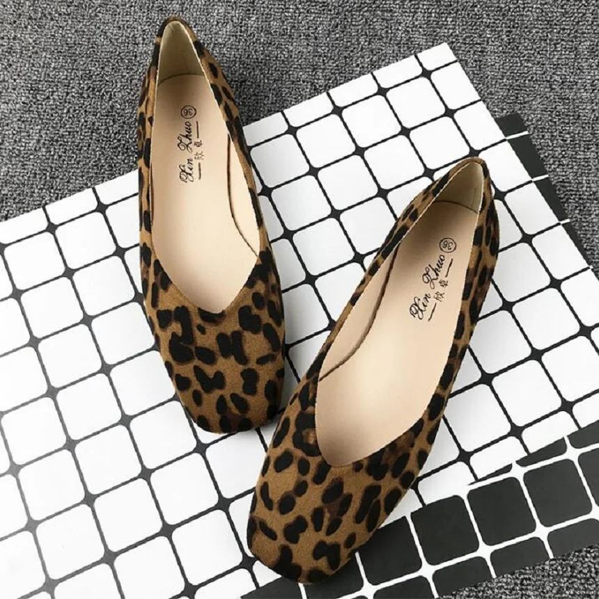 

2023 Autumn Women Flat Loafers leopard Square Toe Ballet Flats Shoes Large Size Casual Shoes Sapato Ladies Shoes