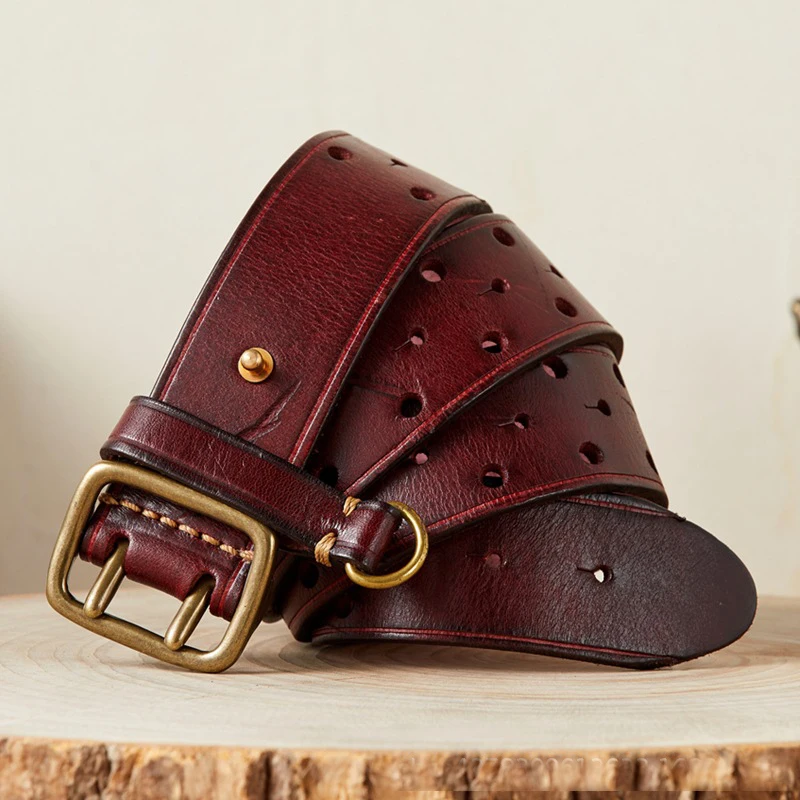 Luxury Thick Cowhid Genuine Leather Men Belt Double Buckle Belt for Jeans