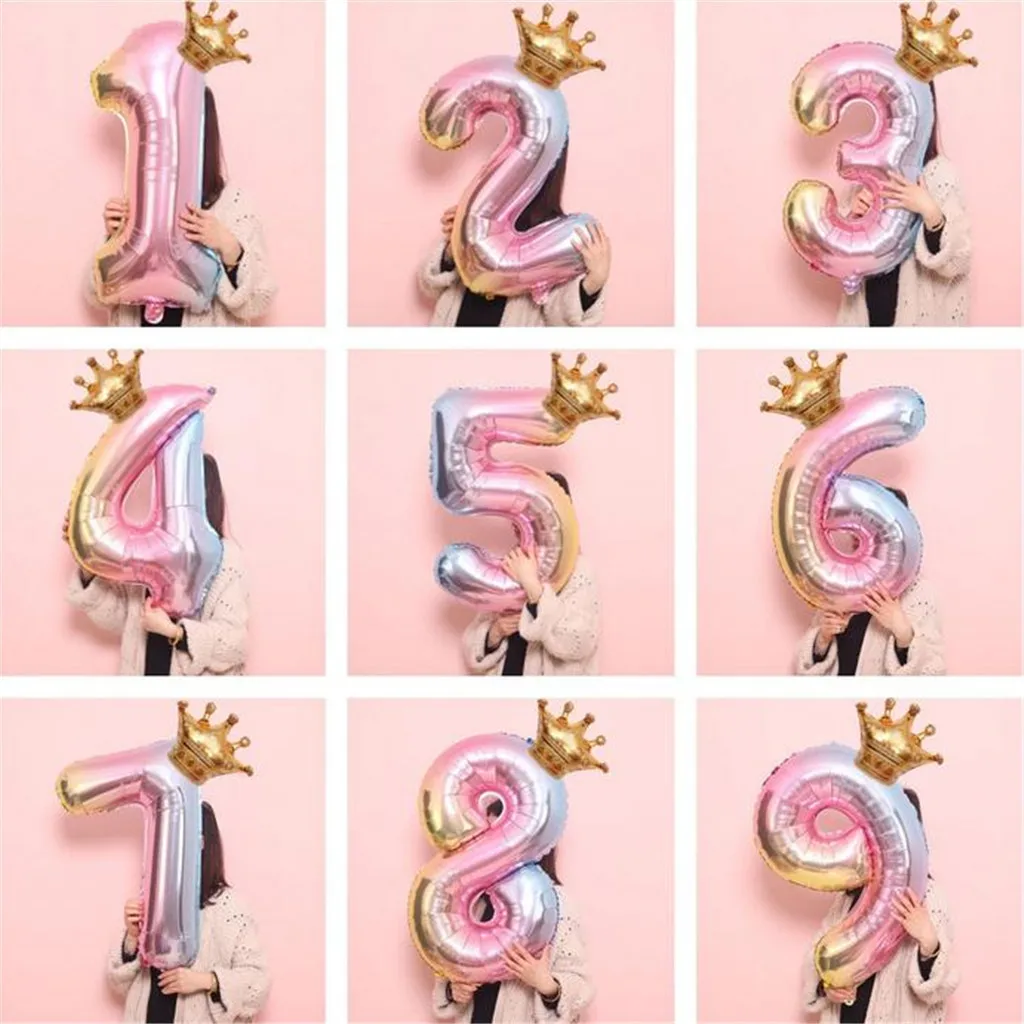 

32 inches Crown Number 1-9 Foil Balloons Number Ballon Happy Kid Boys Girls Birthday Party Decoration