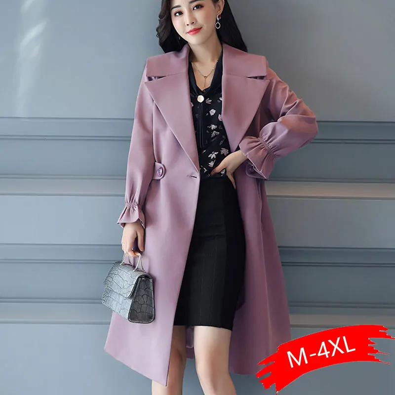 

New 2019 Spring Autumn Fashion Slim Long Trench Coat Women Turn-down Collar Windbreaker Plus Size Brand Outwear Coats