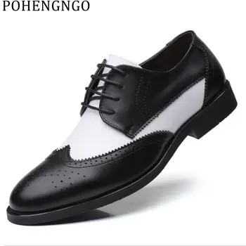 

2019 fashion British Men Dress shoes lace-up bullock Men pointed Wedding Shoes Black White Formal Shoes party Men A suit shoes