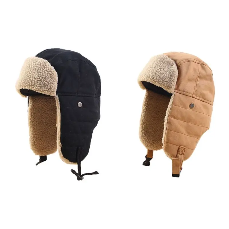 

Solid Color Trapper with Mask Hat Winter Cap Ski Warm Fur Retro Trend Earmuffs Plus Velvet Windproof Cycling Hat Outdoor