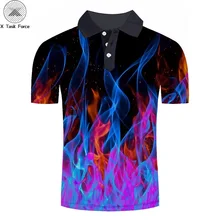 Новая мужская рубашка поло, мужская летняя рубашка с коротким рукавом, модные футболки с принтом пламени, Прямая поставка