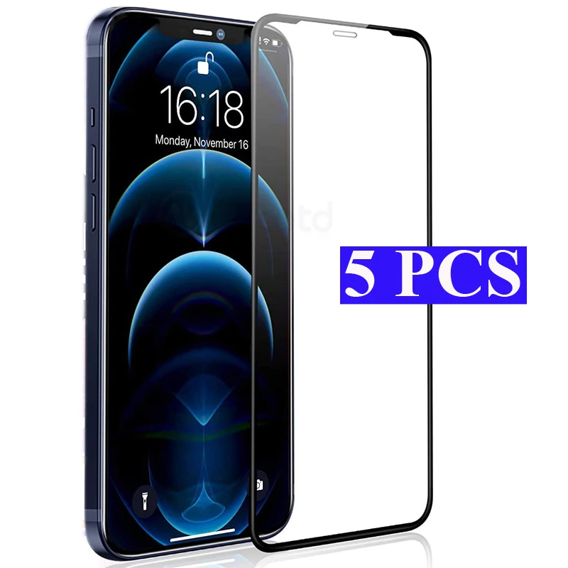 5Pcs/Lot Full Cover Tempered Glass For iPhone 12 6.1 inches Screen Protector Protective Glass For iPhone 12 Pro 9H HD Glass Film for huawei p20 honor 10 tempered glass film 9h 2 5d full cover protector glass screen protective film